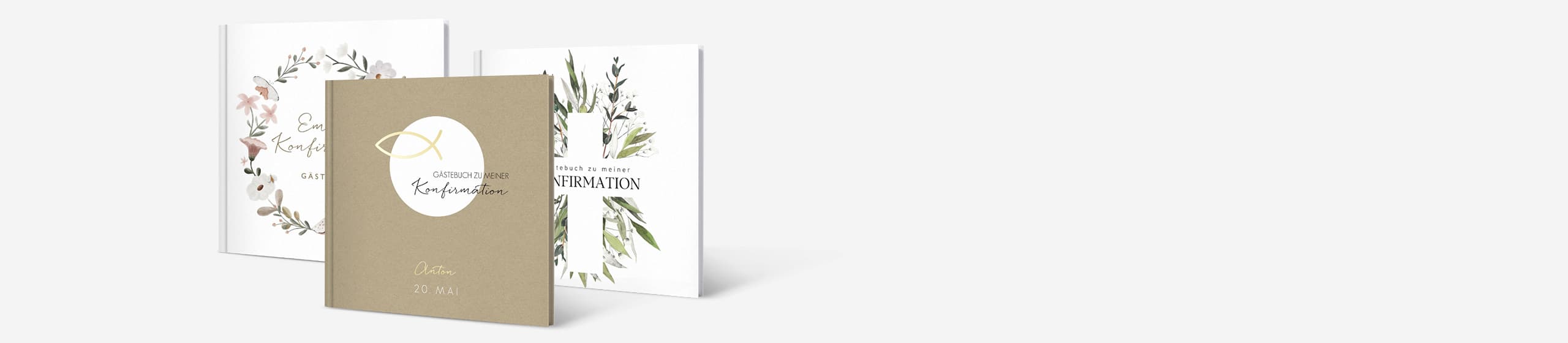 Drei Konfirmationsgästebücher im A4-Querformat