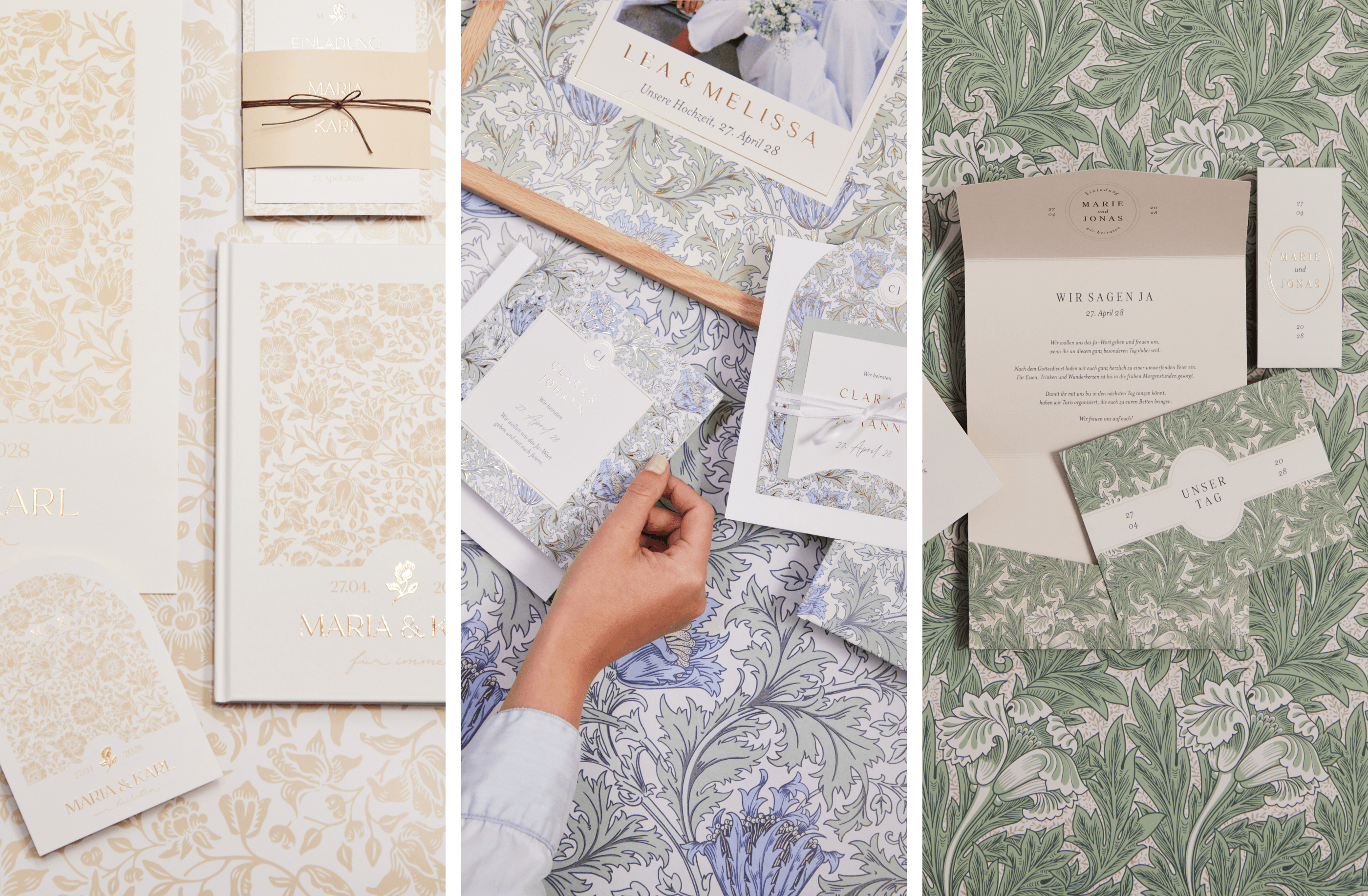Hochzeitspapeterie inspiriert von William Morris mit floralen Mustern
