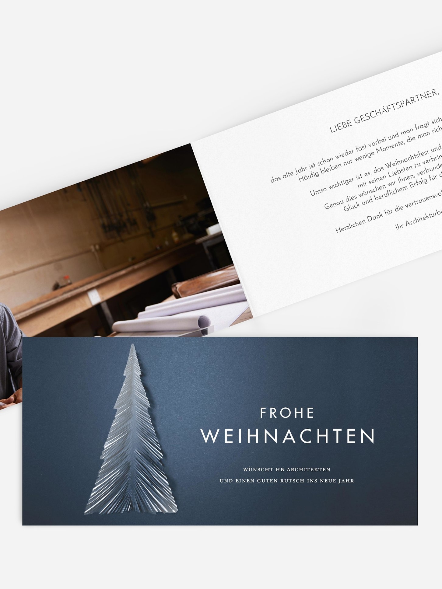 Geschäftliche Weihnachtskarte Papiertannenbaum