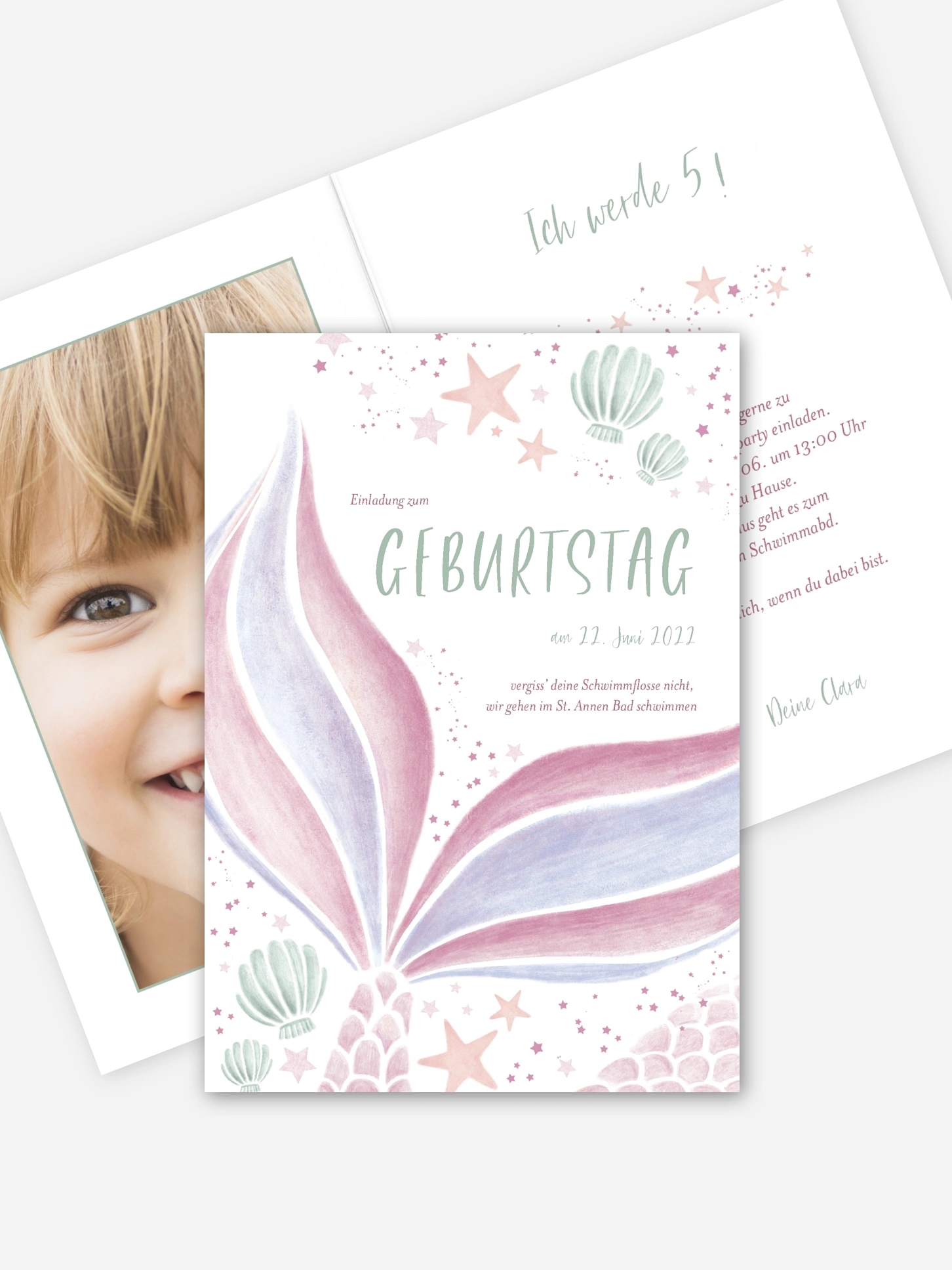 Kindergeburtstagseinladung Pink Mermaid