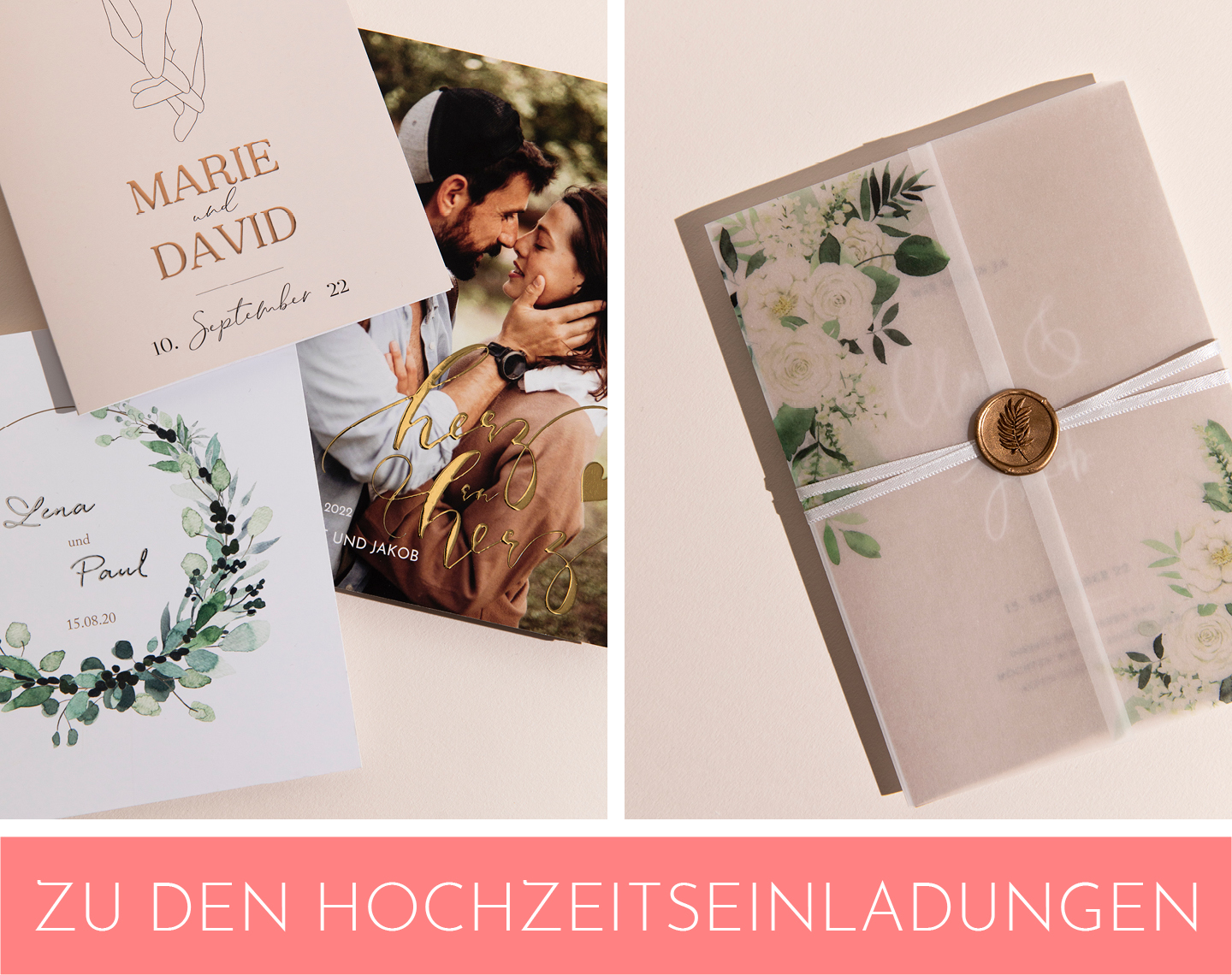 Collage mit Hochzeitseinladungen