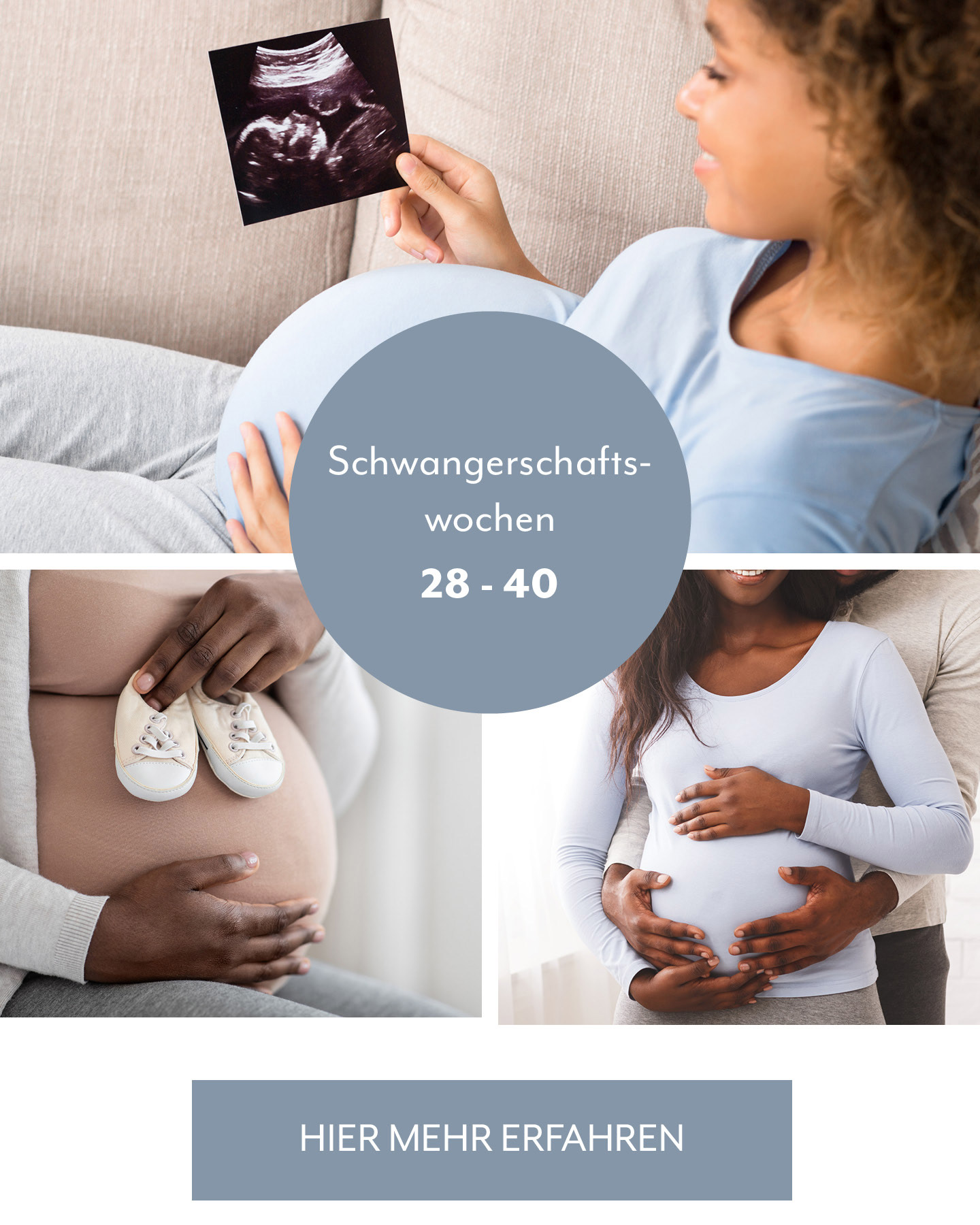 Schwangerschaftswochen 3 Trimester Übersicht: Paar streichelt runden Babybauch.