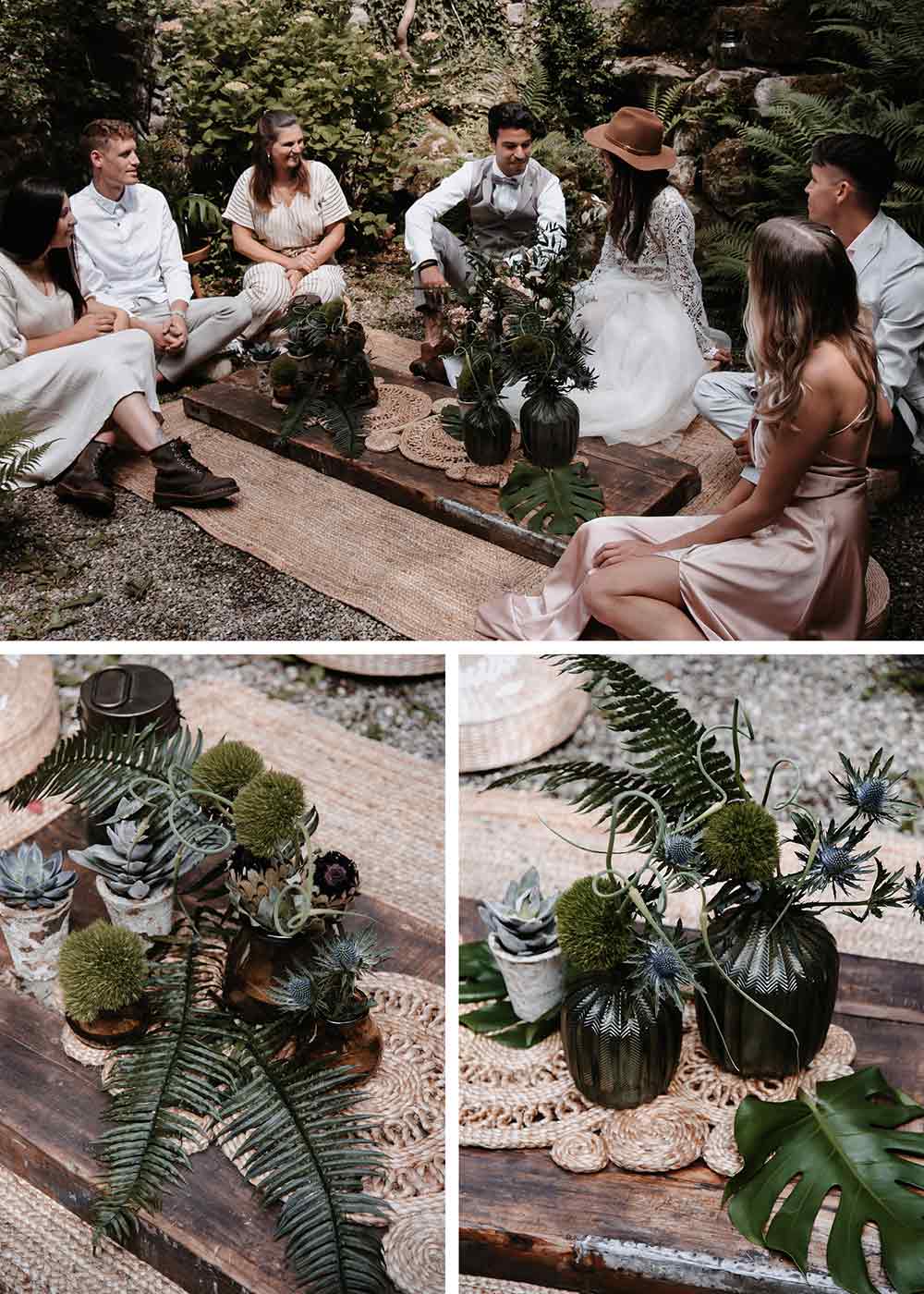 Passend zur Boho-Deko in Naturtönen sind die zahlreichen Greenery Dekodetails in verschiedenen Grüntönen, die der Location den letzten Schliff verleihen.