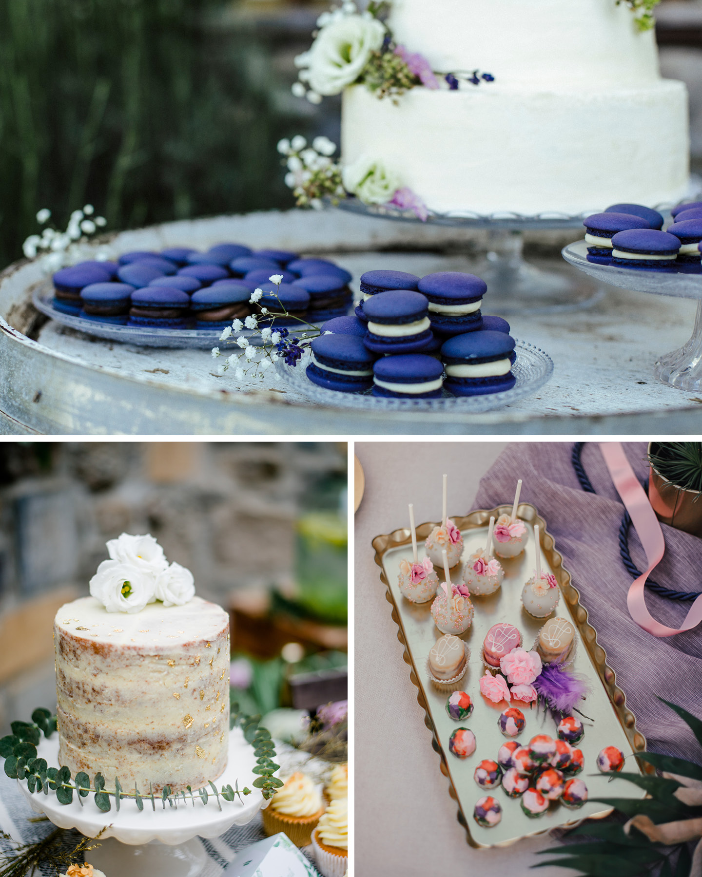 Collage aus Bildern von Torten und anderem Gebäck zur Hochzeit