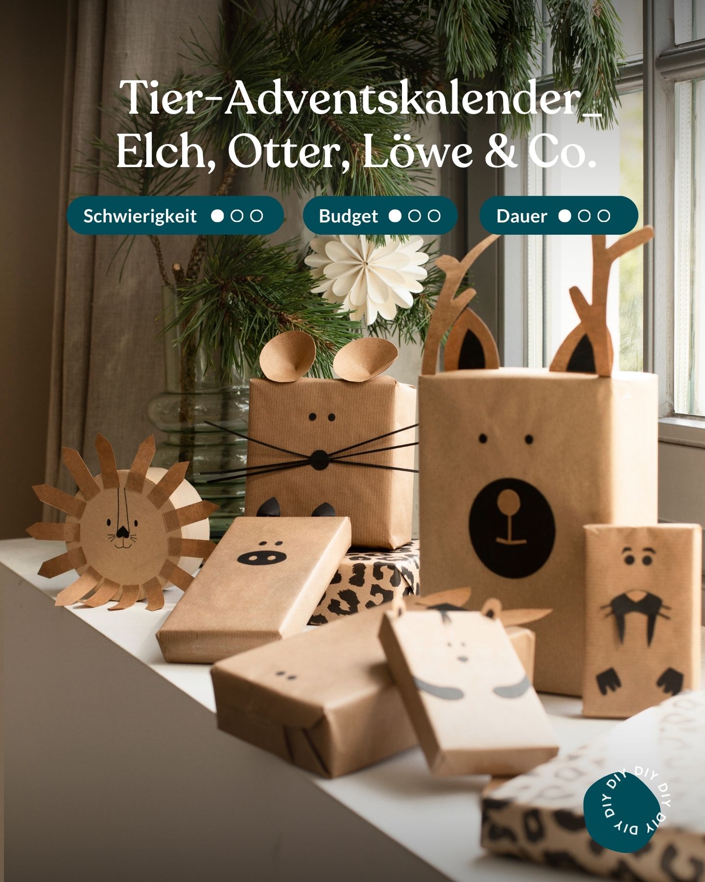 Adventskalender für Kinder aus selbst gebastelten Tierkartons.