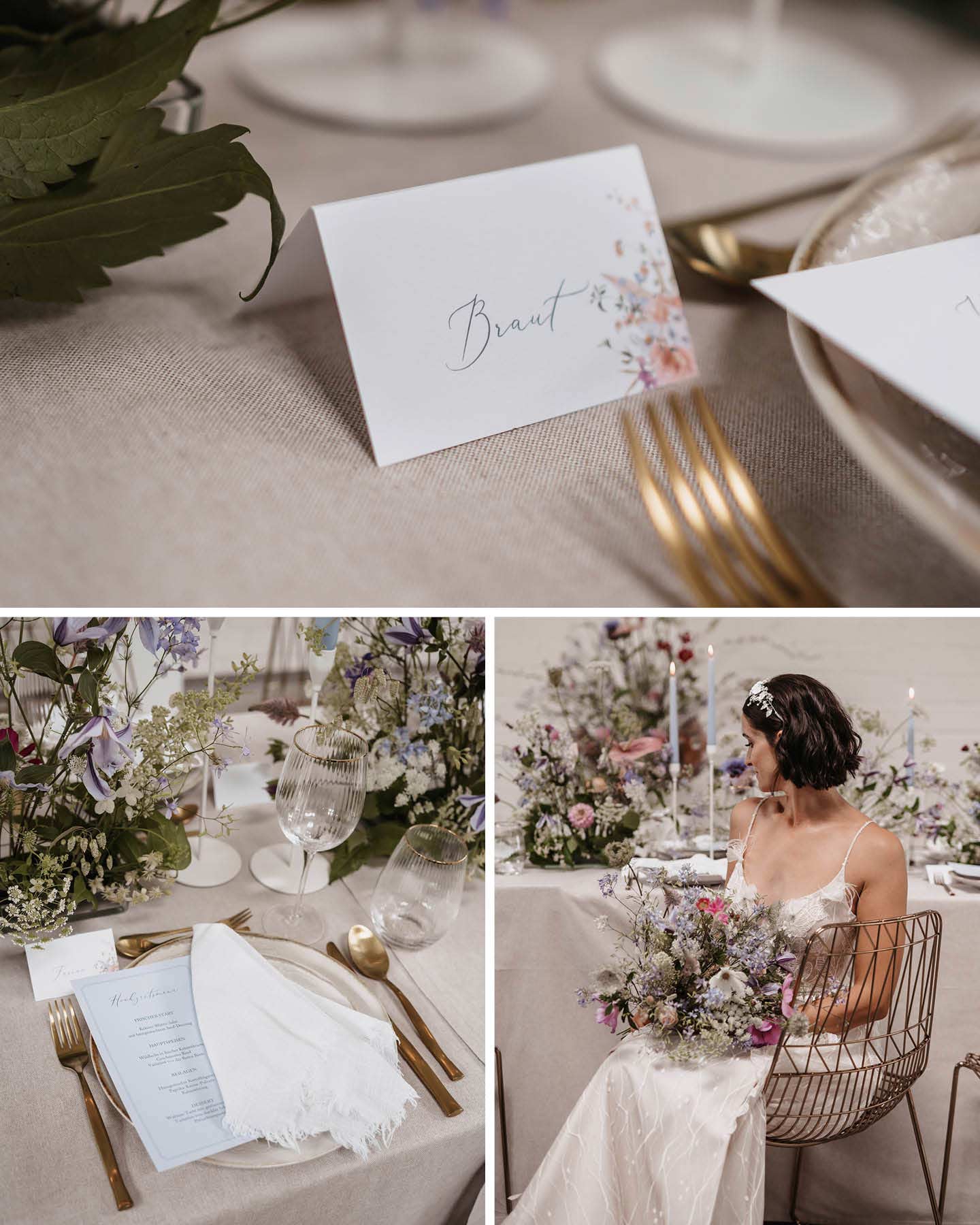 Liebevolle Details der Floral Chic Hochzeitstafel