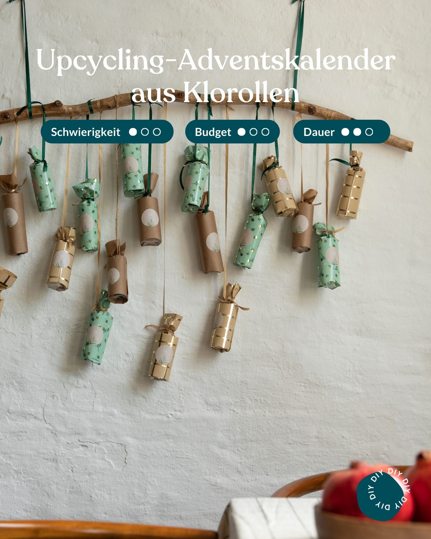 Adventskalender aus Klorollen basteln.