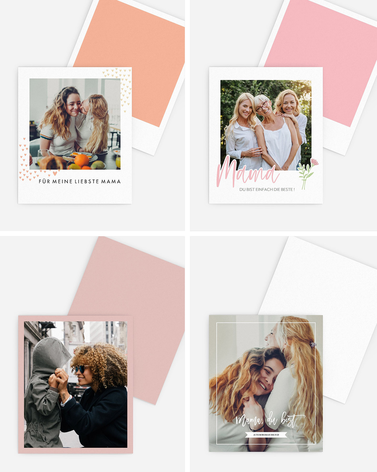 Collage aus mehreren Retro-Bildern zeigt lachende Mütter & Töchter. Süße Geschenkidee zum Muttertag.