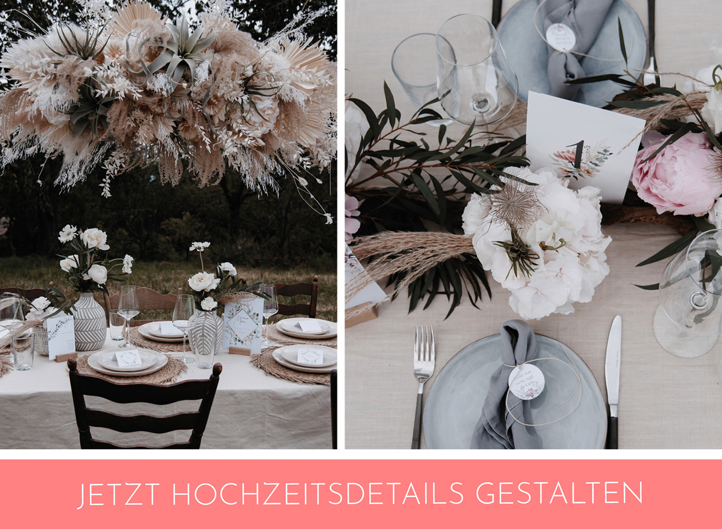 Checkliste Hochzeitsdeko Papeterie steht auf Boho Tischtafel