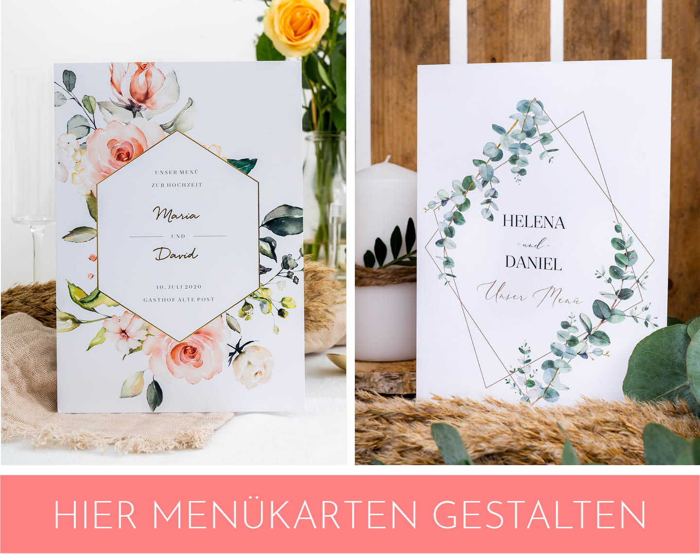 Menükarten mit floralem Design 