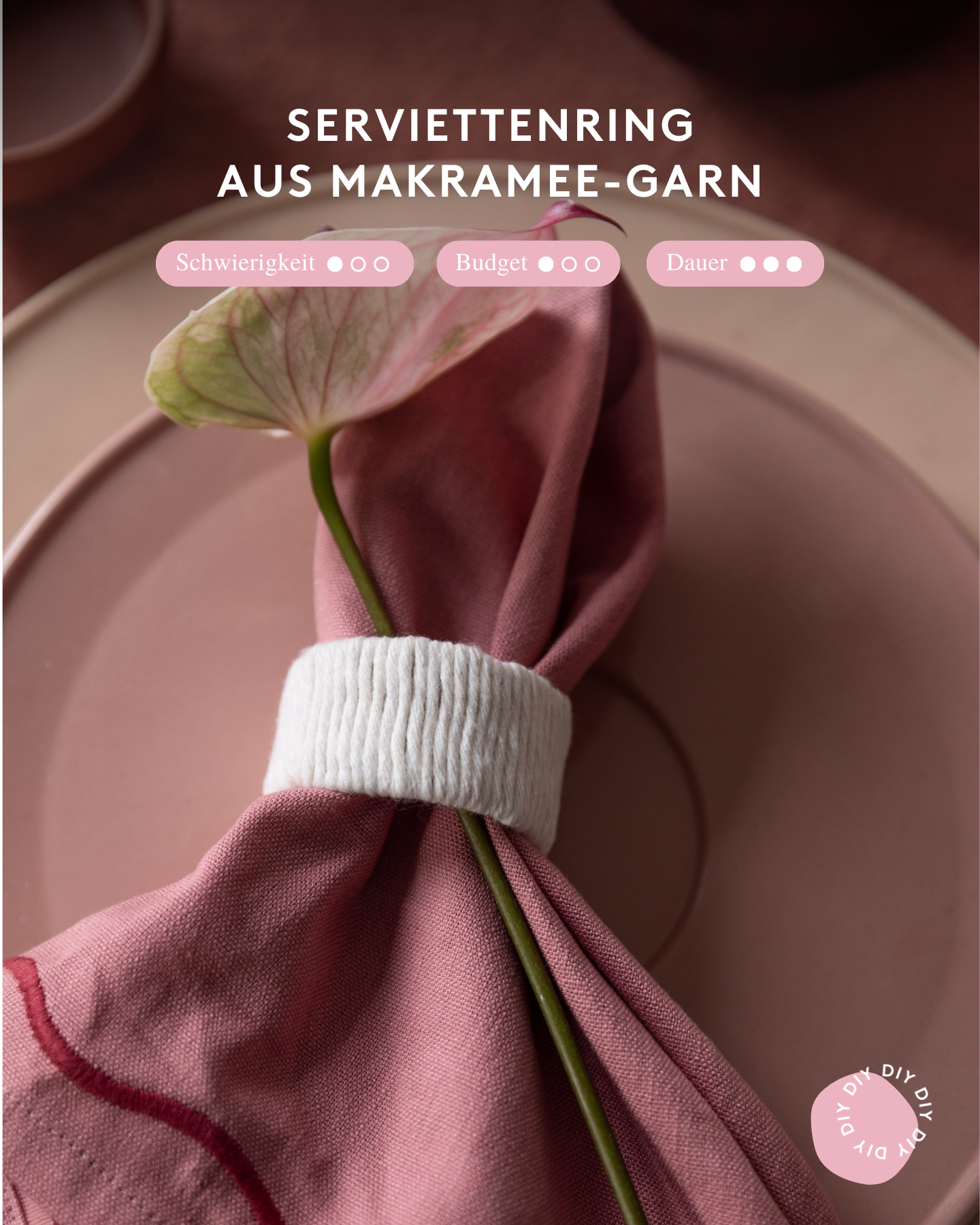 DIY Serviettenring aus Makramee-Garn.