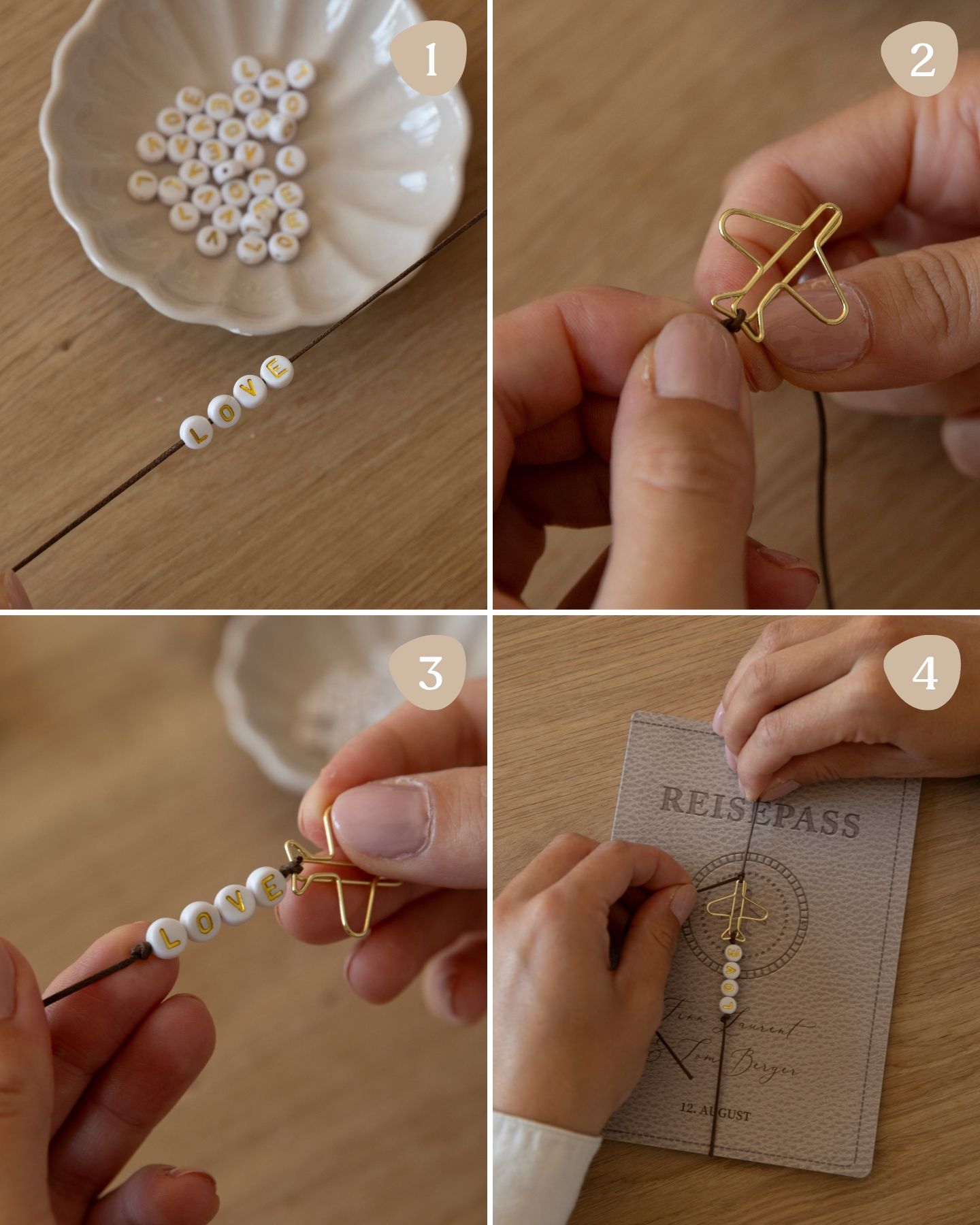 Schritt-für-Schritt-Anleitung für DIY-Hochzeitseinladungen im Reisepass-Stil.