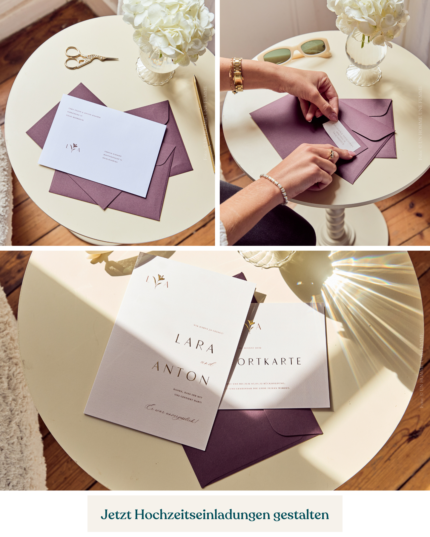 Schlichte Hochzeitseinladungen mit Antwortkarte