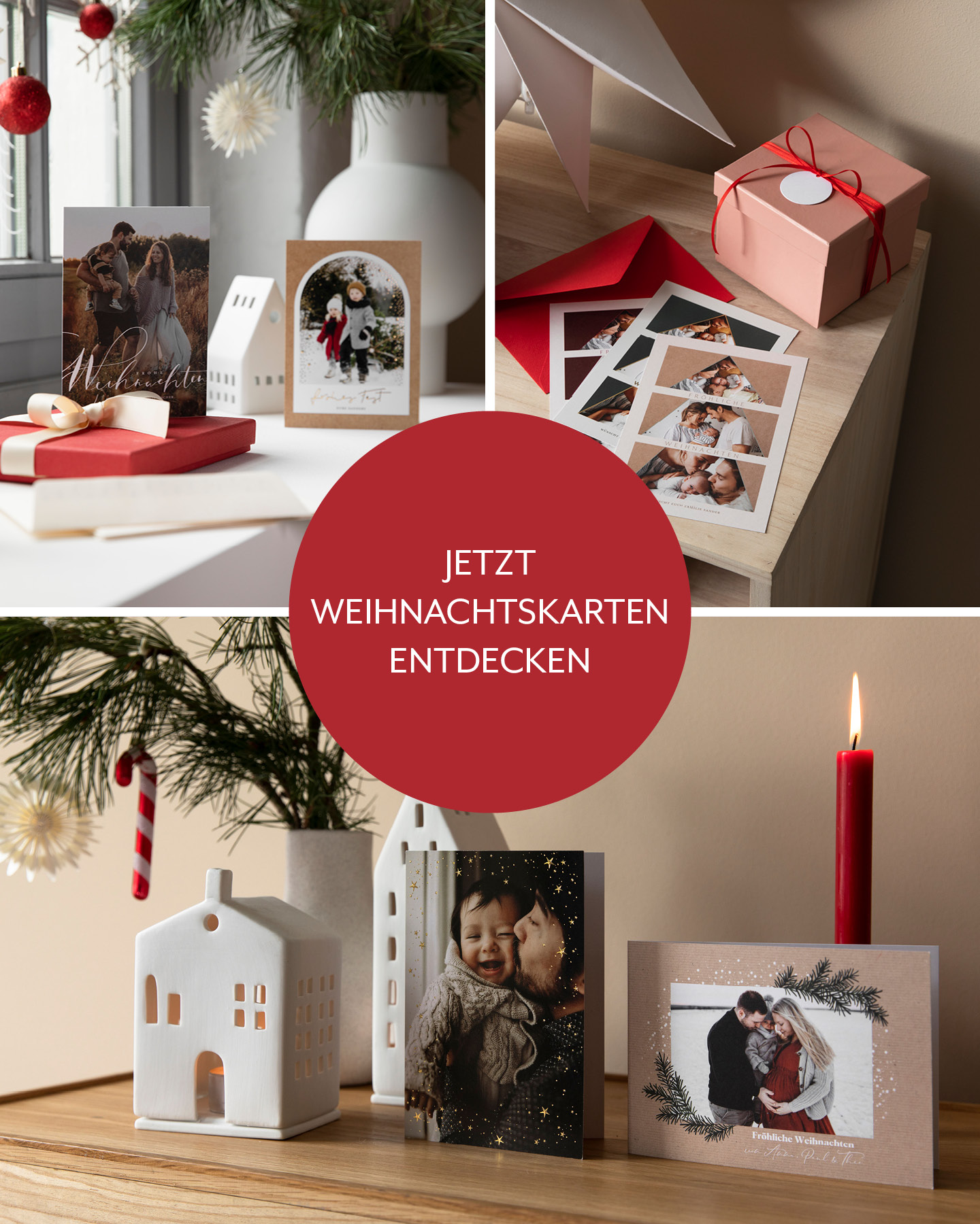 Unterschiedliche Weihnachtskarten, schön dekoriert