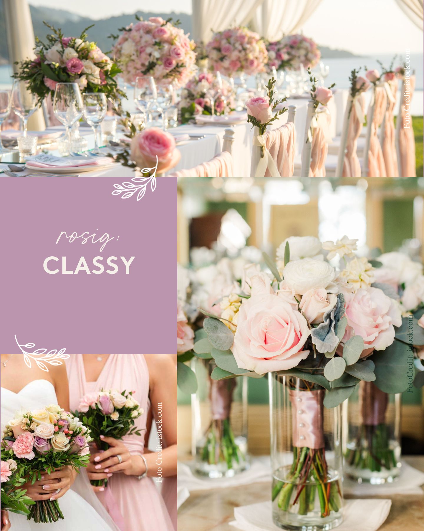 Klassische Hochzeit - Collage von Blumenarrangements