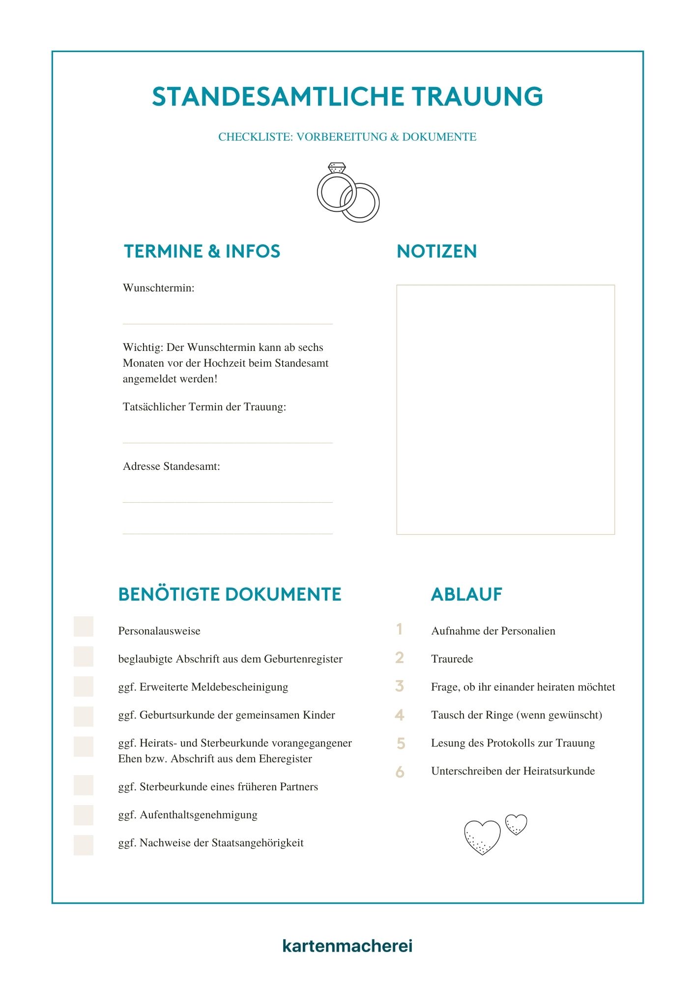 Checkliste für die standesamtliche Trauung.
