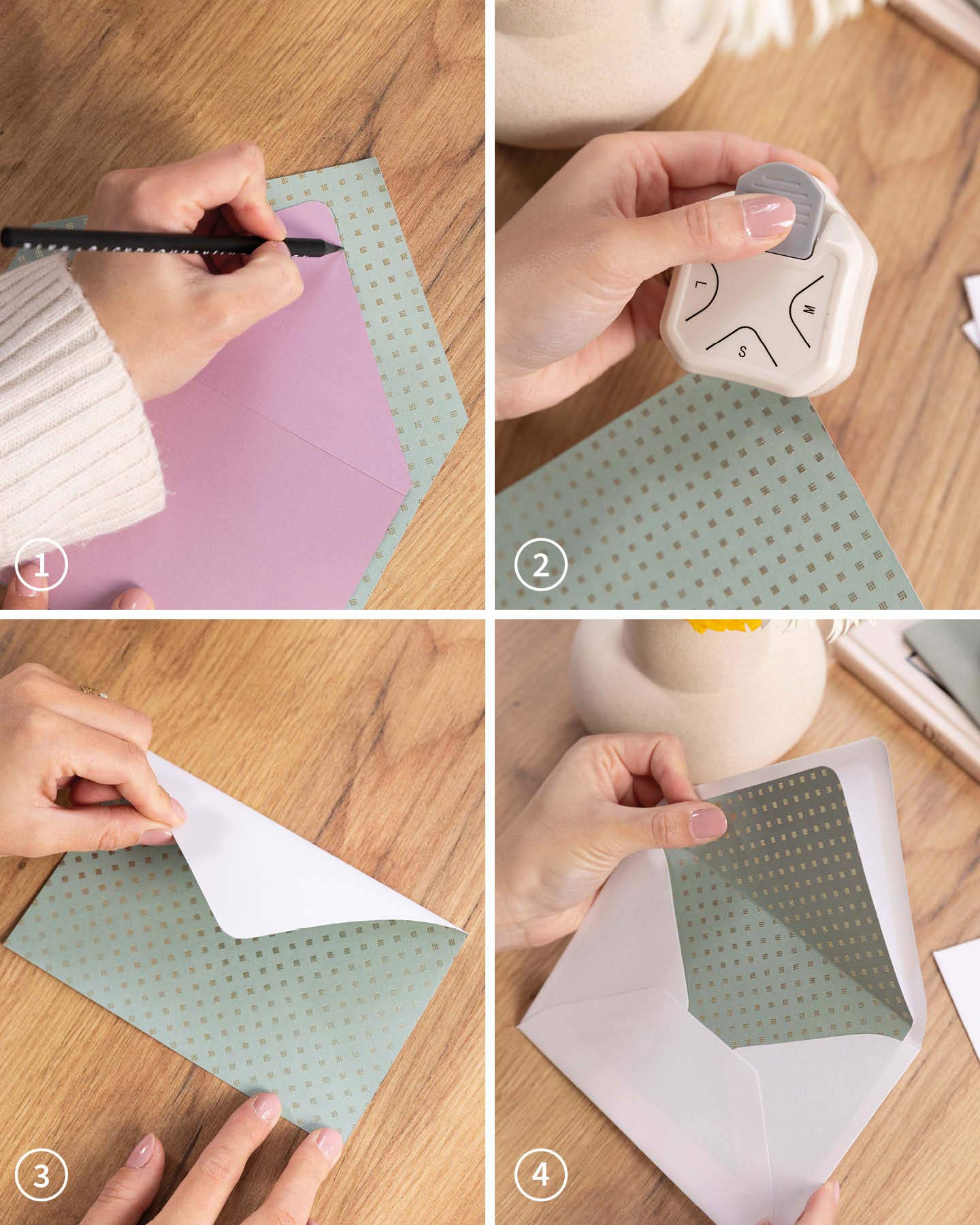Schritt-für-Schritt-Anleitung zeigt wie ein Inlay für einen Umschlag gebastelt wird