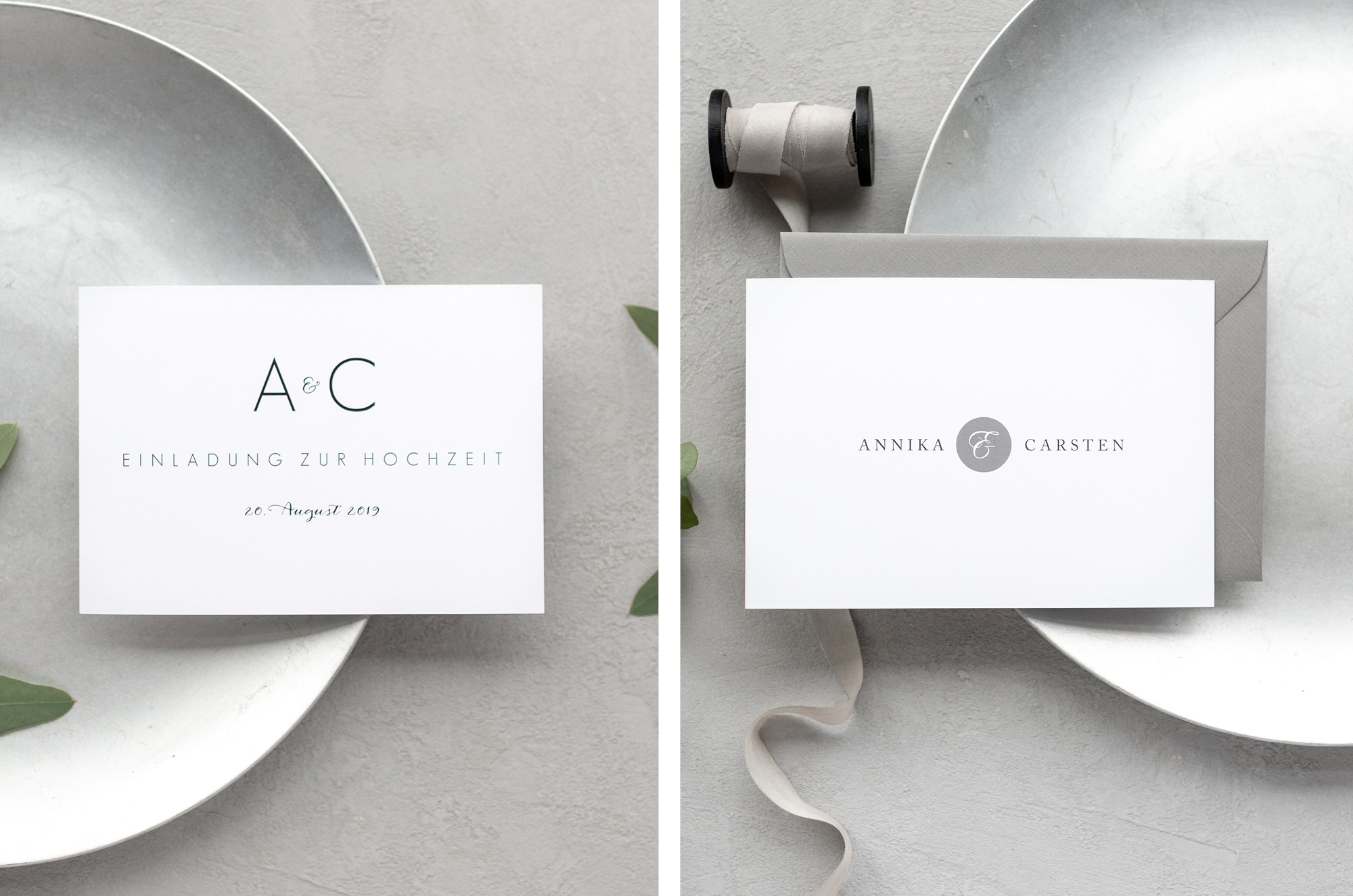 Klare Formen und schlichte Typografie passen perfekt zu einer minimalistischen Einladungskarte zur Hochzeit