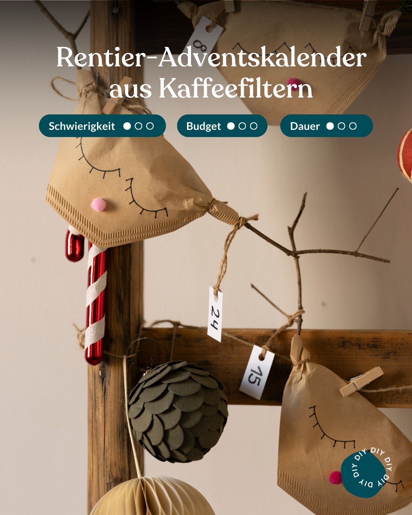 Adventskalender für Kinder aus Kaffeefiltern basteln.