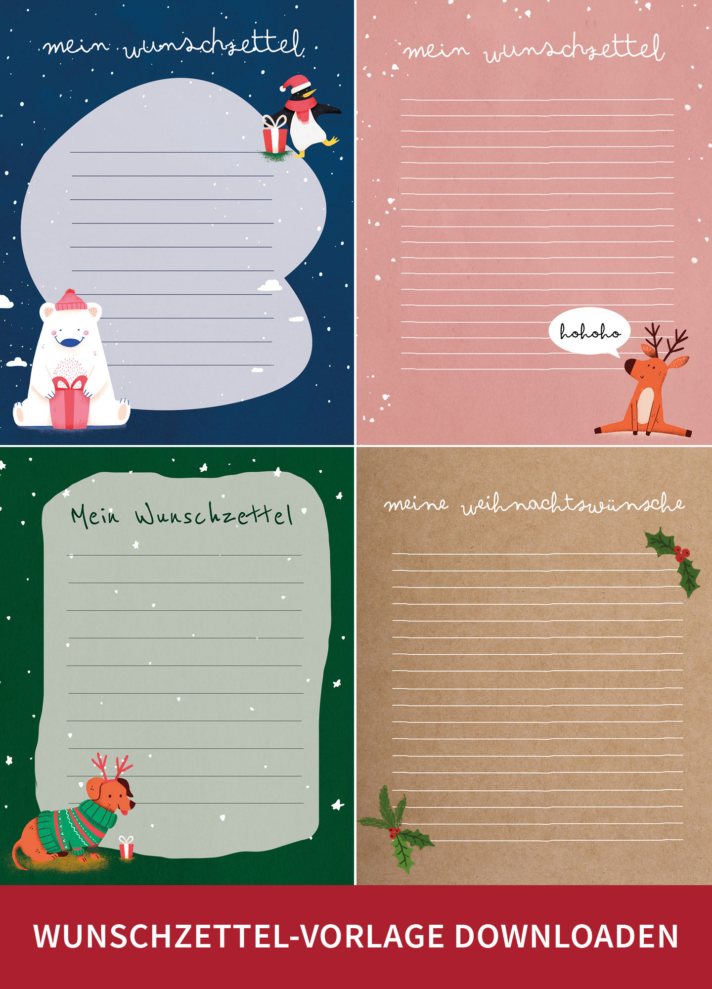 Wunschzettel Vorlage zu Weihnachten zum Downlaoden.