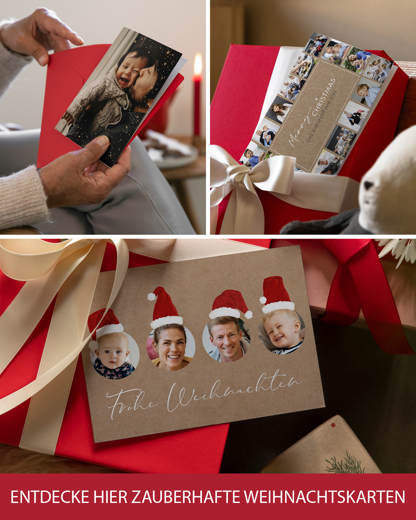 3 unterschiedliche Weihnachtskarten mit persönlichem Foto und Weihnachtsgedicht
