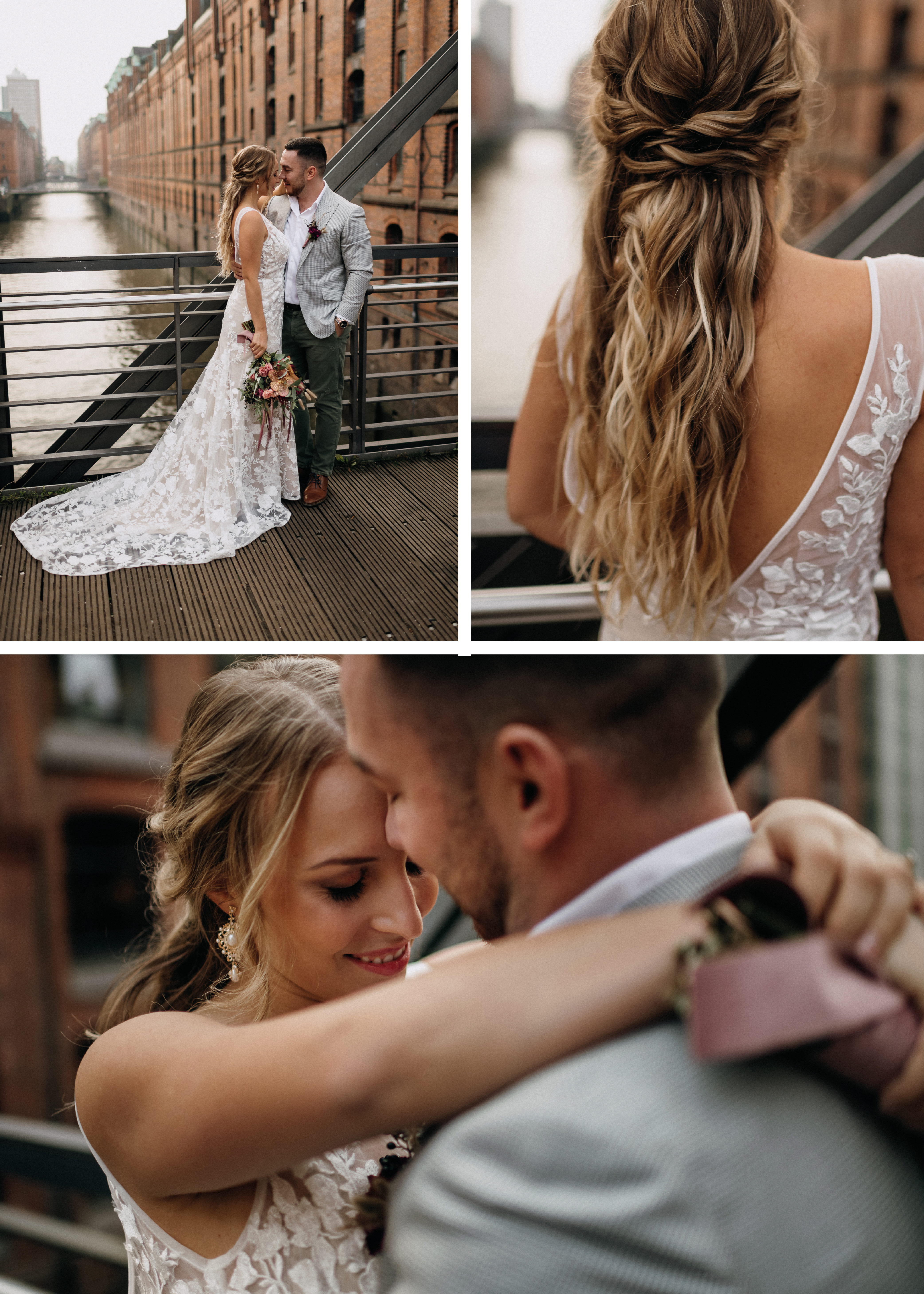 Brautpaar in der Speicherstadt, Hamburg, Hochzeit in der Stadt