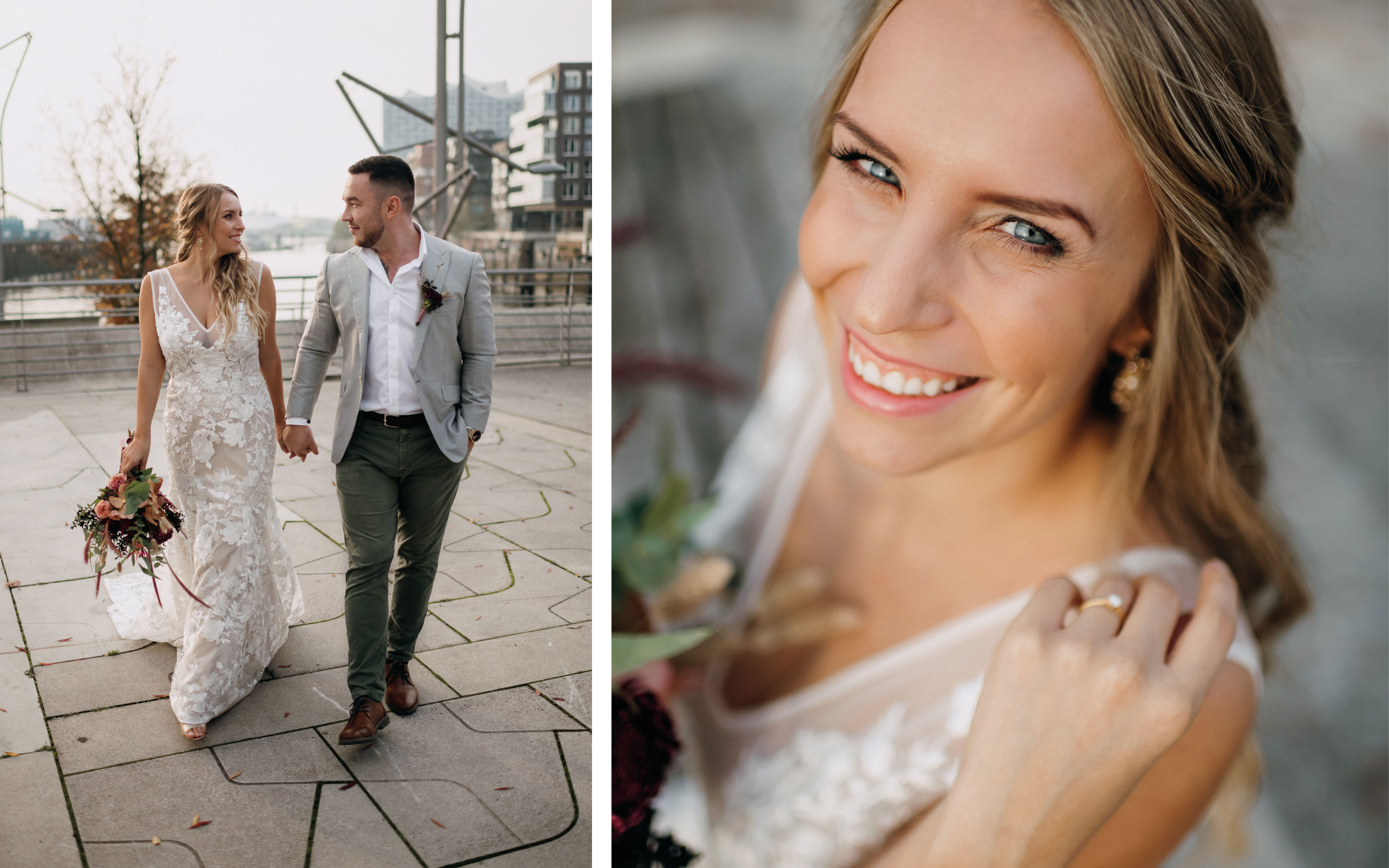 Hochzeit in der Stadt, Brautpaar in der Hafencity