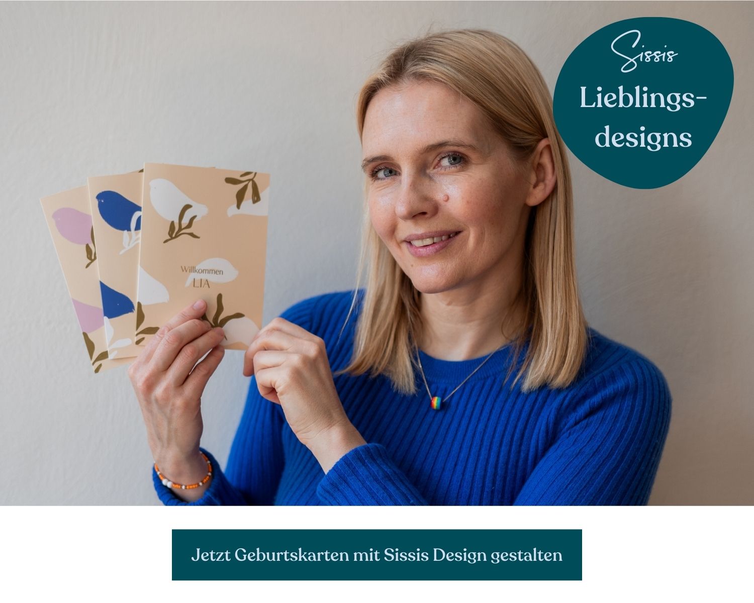 HEbamme Sissi Rasche mit 3 Geburtskarten in ihrem Design