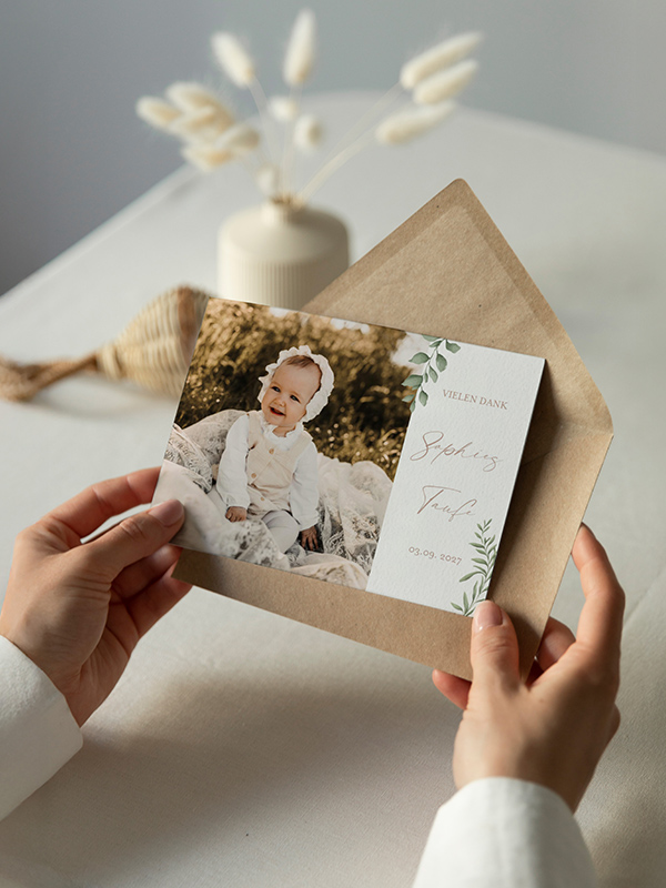 Dankeskarte Taufe Picto Greenery