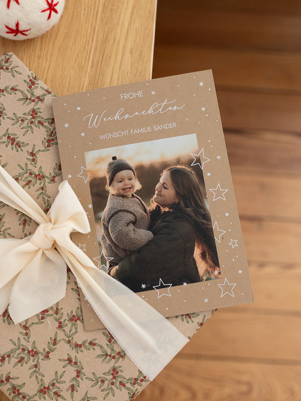 Weihnachtskarte Weihnachtssterne Kraftpapier